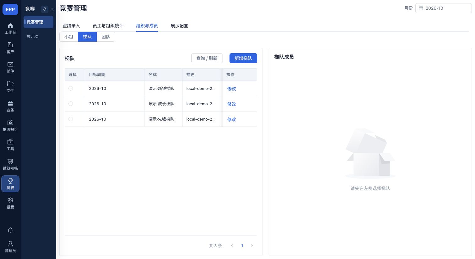 组织管理:梯队列表与成员